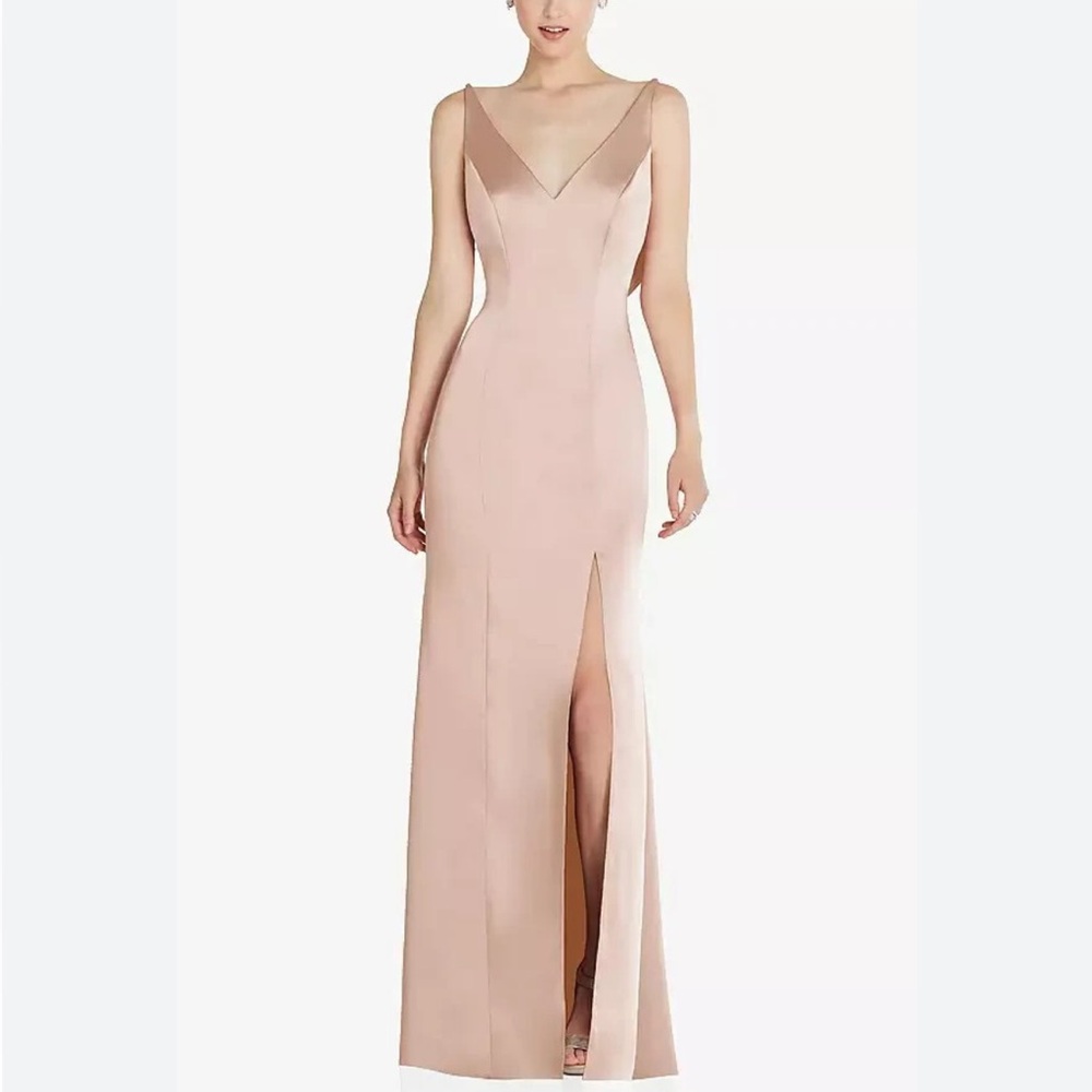 After Six Draped Cowl-Back Princess Line Dress Front Slit Blush #6856 Sz 18 NWT
